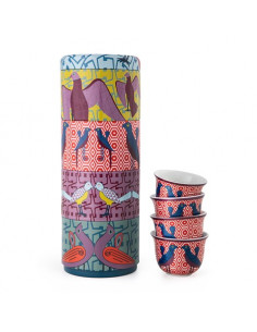 Metal tin with four  60ml coffee cups - The Birds of...