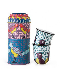 Tin + 2 Coffe cups porcelain Birds of Paradise - 90ml