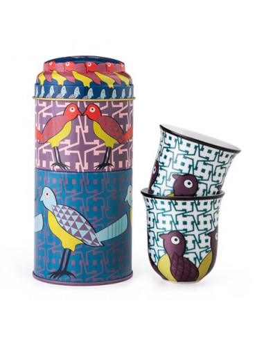 Metal tin with two 90ml coffee cups -...