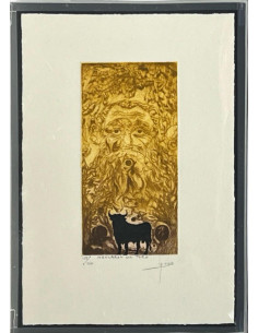 Lámina grabado -  Mascaron con Toro