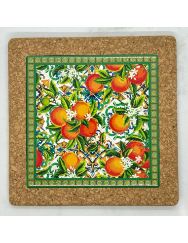 Ceramic and cork trivet – Oranges