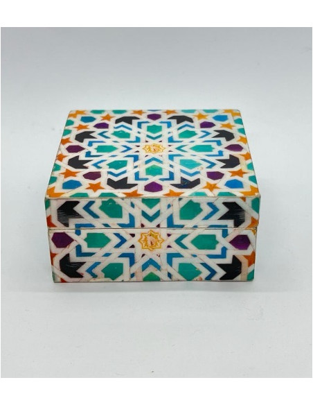 Small square Taracea design wooden box - The Mosaics of the Alhambra