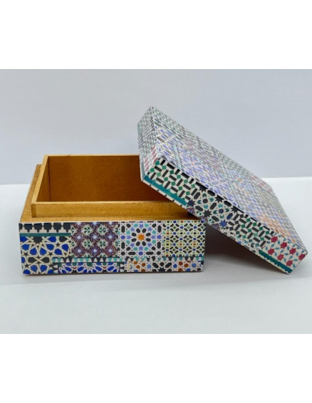 Large square Taracea design wooden box - The Mosaics of the Alhambra