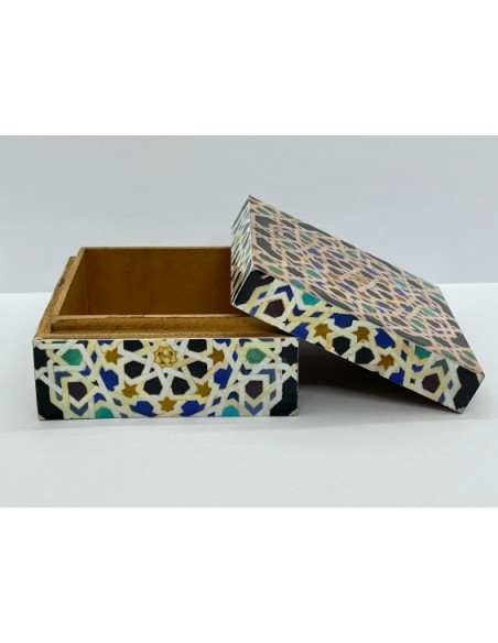 Large square Taracea design wooden box - The Mosaics of the Alhambra