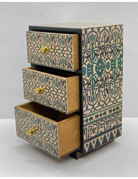 3 drawer Tarace design wooden jewellery box - The Mosaics of the Alhambra