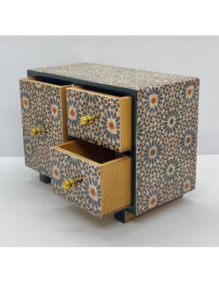 3 drawer Tarace design wooden jewellery box - The Mosaics of the Alhambra