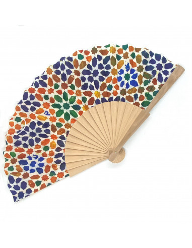 Alhambra Mosaic Fan - Cotton and Wood