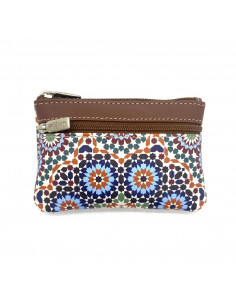 Smooth leather coin purse with mosaic design
