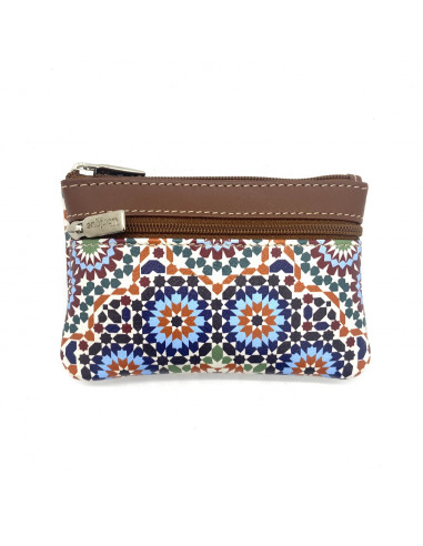 Smooth leather coin purse with mosaic...