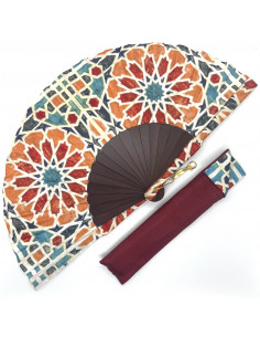 Silk fan and cover set - Alhambra Mosaic design