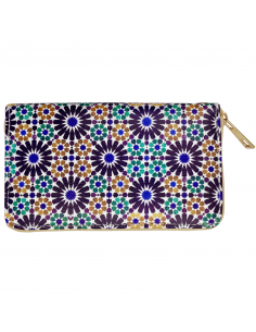Billetera polipiel mediana hecha a mano con mosaicos de la Alhambra cerrada