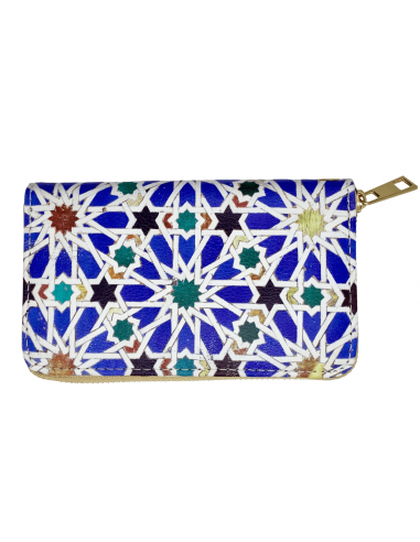 Billetera polipiel mediana hecha a mano con mosaicos de la Alhambra cerrada
