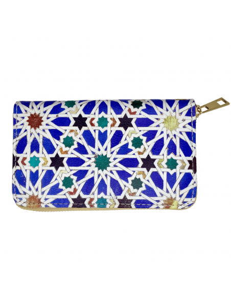 Billetera polipiel mediana hecha a mano con mosaicos de la Alhambra cerrada