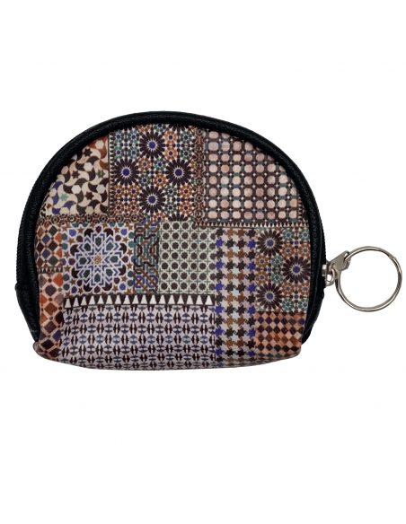 Small polyurethane leather coin purse with zipper and keyring