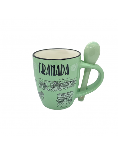 green Coffee mug with spoon