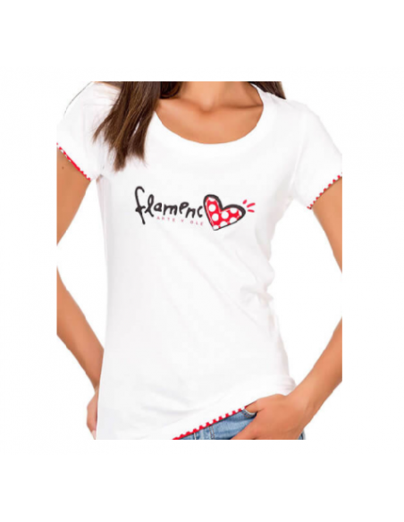 Camiseta Mujer Blanca Corazón Flamenco