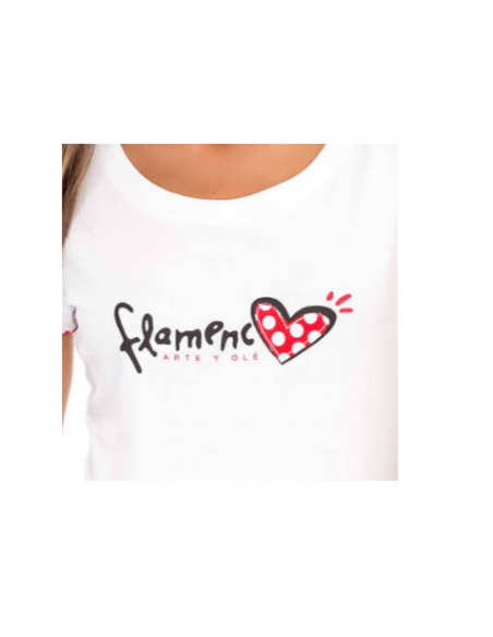 Camiseta Mujer Blanca Corazón Flamenco