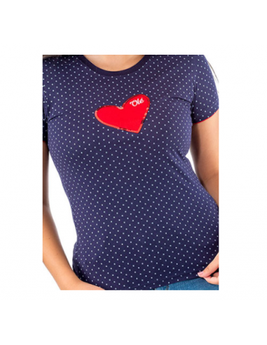 Camiseta Mujer Azul Lunares Corazón
