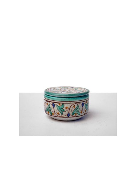 Ceramic Al-Yarrar round box with lid (small) with Andalusí design