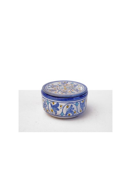 Ceramic Al-Yarrar round box with lid (small) with Andalusí design