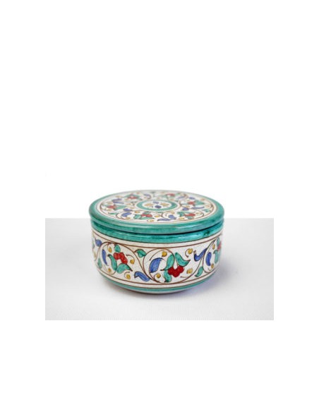 Ceramic Al-Yarrar round box with lid Andalusí design