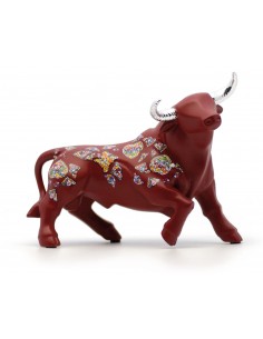 Small bull figurine with metallic horns - Red with decal...