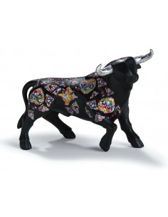 Small bull figurine with metallic horns - Black with...