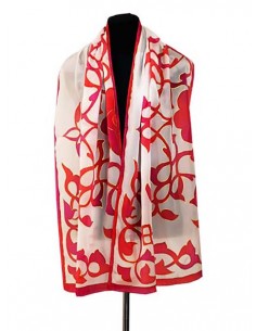 Silk foulard with red Mosaic design and white background