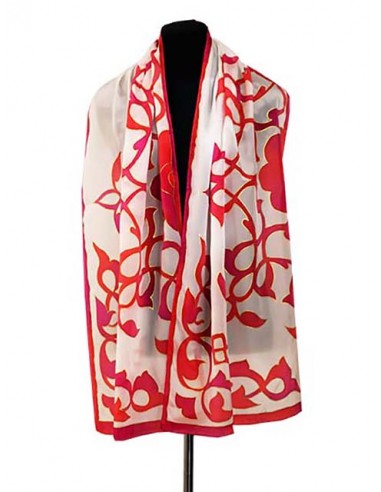 Fular de seda Mosaico Árabe Fucsia-rojo fondo blanco