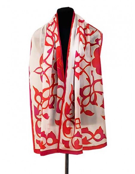 Silk foulard with red Mosaic design and white background