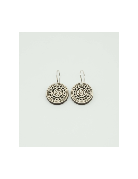 Wooden macramé design dangle hook earrings - The Camelia Collection