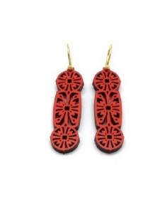 Wooden macramé design hook closure earrings - The Pagoda...