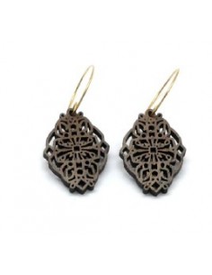 Wooden macramé design hook closure earrings - The...