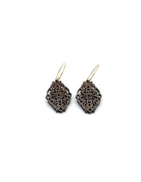 Wooden macramé design hook closure earrings - The Oriental Collection