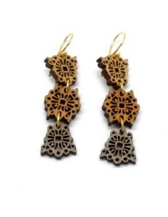Wooden macramé design hook closure earrings - The Pagoda...