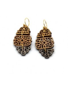 Wooden macramé design hook closure earrings - The Pagoda...