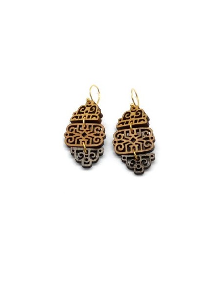 Wooden macramé design hook closure earrings - The Pagoda Collection