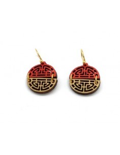 Wooden macramé design hook closure earrings - The Pagoda...