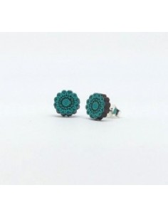 Large wooden Portuguese macramé design stud earrings -...