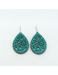Wooden macramé tear design hook closure earrings - The...