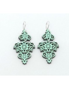 Wooden symmetrical macramé design dangle hook earrings -...
