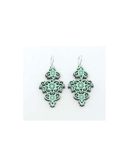 Wooden symmetrical macramé design dangle hook earrings - The Traditional Collection