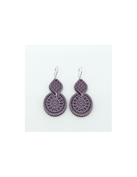Wooden macramé design dangle hook earrings - The Guipir Collection