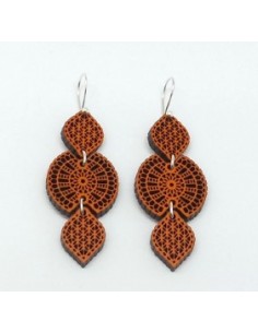 Wooden macramé design dangle hook earrings - The Guipur...