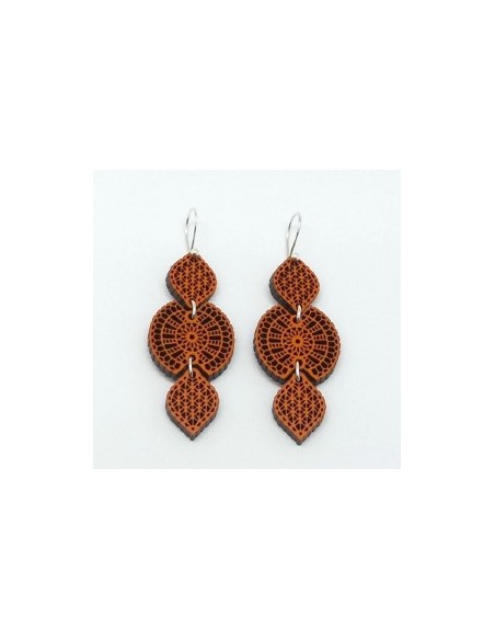 Wooden macramé design dangle hook earrings - The Guipur Collection