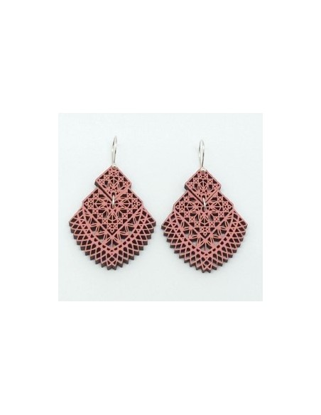 Wooden macramé design dangle hook earrings - The Guipur Collection