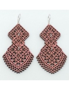 Wooden macramé design dangle hook earrings - The Guipur...