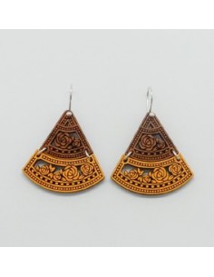 Wooden macramé design hook closure earrings - The Camelia...