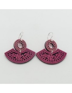 Wooden macramé design dangle hook earrings - The Camelia...