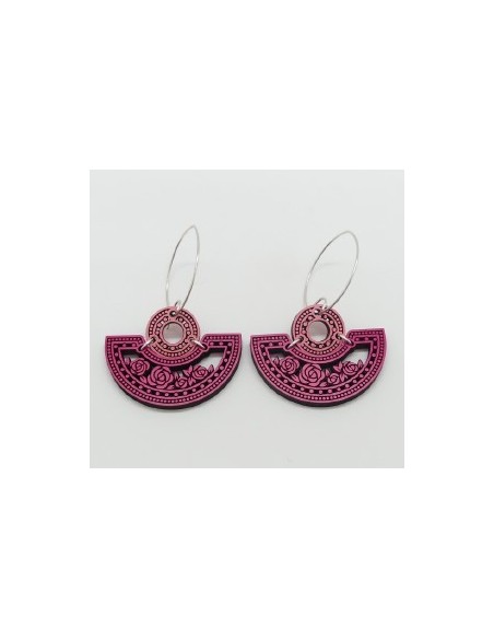 Wooden macramé design dangle oval hook earrings - The Camelia Collection